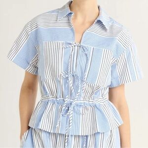 Bow Front Cotton Utility Shirt with Short Sleeves